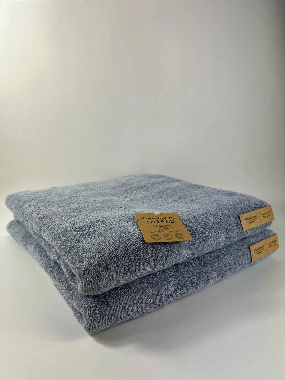 Common Thread Eco-Melange Bamboo Bath Towels Blue Soft Cotton Set of 2 NEW